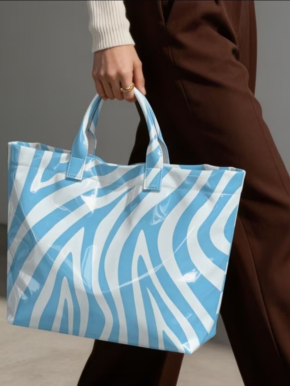 Light Blue Zebra Tote Bag Large